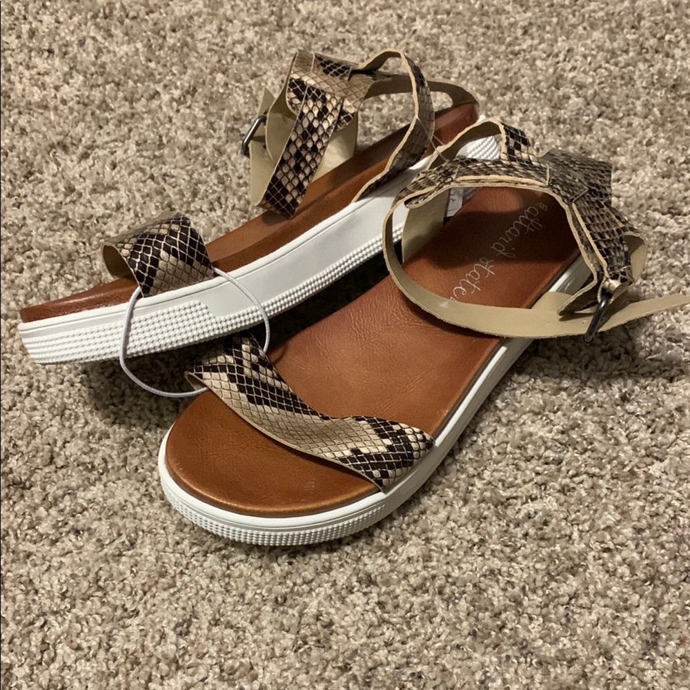 Elegant Brown and Tan Sandals with Ankle Straps